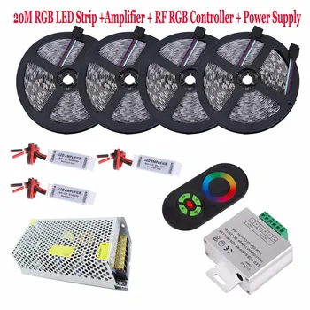 

5M 10M 15M 20M 12V RGB LED Strip Light SMD 5050 Waterproof Flexible Tape Ribbon String+5key RF Touch Controller+LED Power Supply