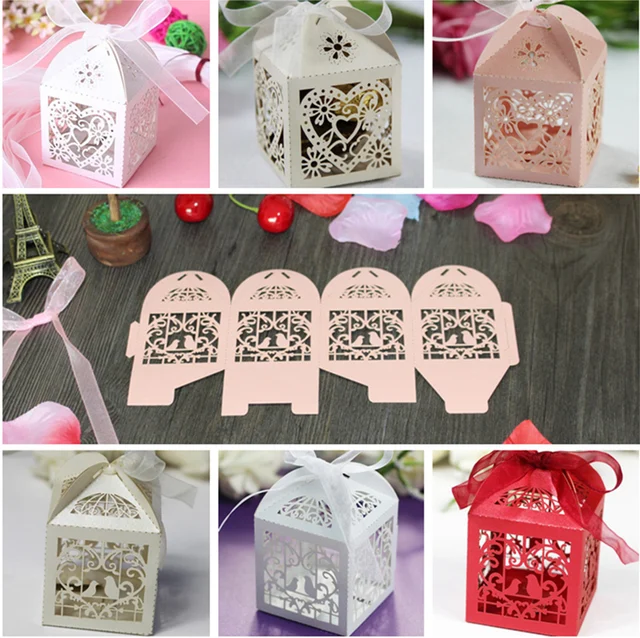 10pcs Hollow Love Heart Bird Style Wedding Party Favour Box Candy