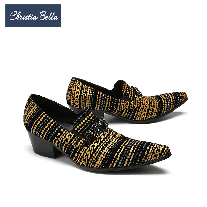 

Christia Bella Fashion Italian Pointed Toe Men Shoes Printing Genuine Leather Men Formal Shoes Height Increase Party Shoes