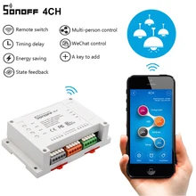 Sonoff 4CH Wifi Smart Switch универсальный дистанционный Интеллектуальный переключатель прерыватель 4 канала на din-рейку умный дом Wi-Fi переключатель