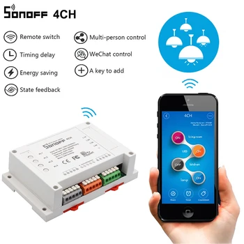 

Sonoff 4CH Wifi Smart Switch Universal Remote Intelligent Switch Interruptor 4 Channel Din Rail Mounting Smart Home Wi-FI Switch