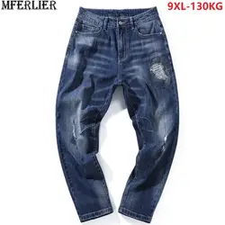 MFERLIER весна зима для мужчин шаровары джинсы для женщин отверстие брюки Hipster high street Плюс размеры большой 8XL 9XL 44 46 ботильоны длина Джинс