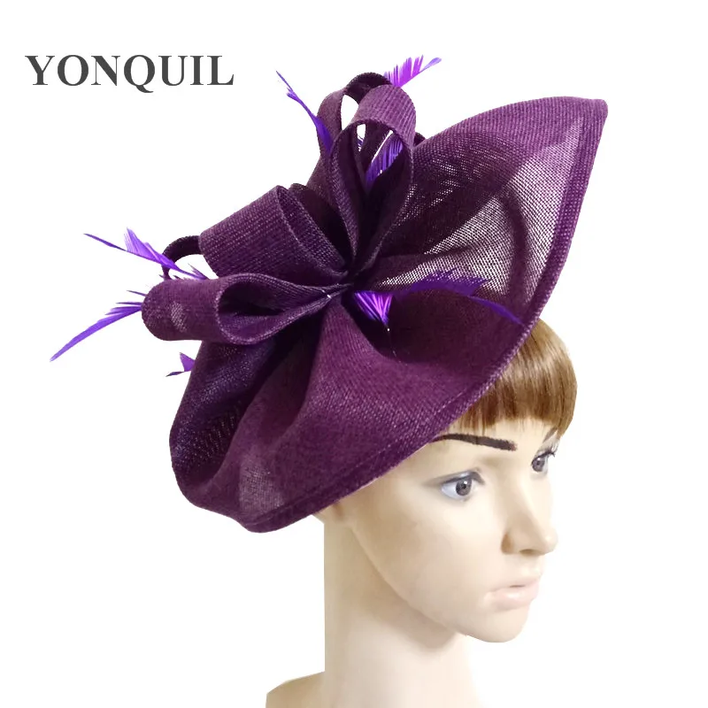 Перо Fascinators Жокейские шапочки для Для женщин Элегантный светло-голубой цвет имитация чародей шляпа девушек вечернее свадебное платье