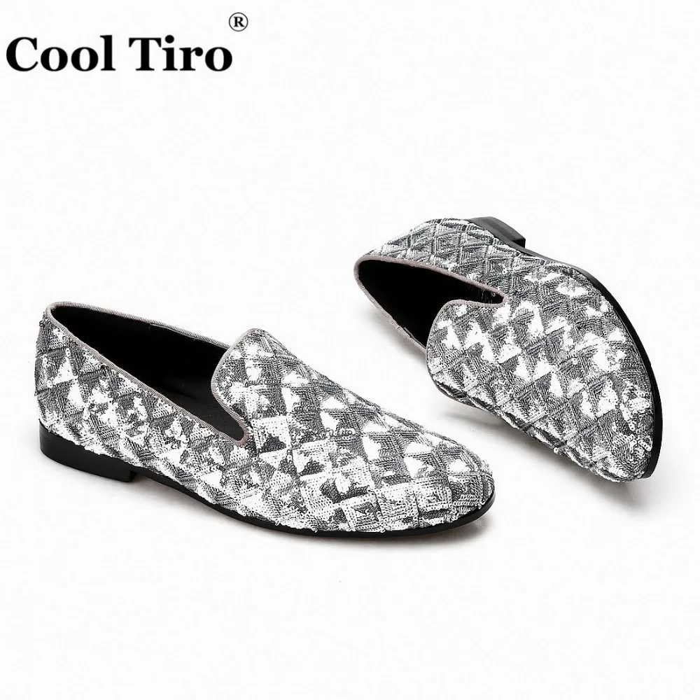 Silver Sequin canvas Slippers Men's Loafers (5)