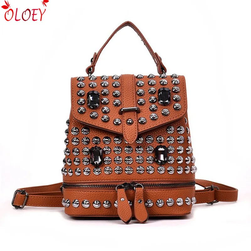 

Traveling Backbag Luxury Brand Women Leather Backpacks Women Rivet School Bags for Girls Rucksack Diamond Casual School Bags