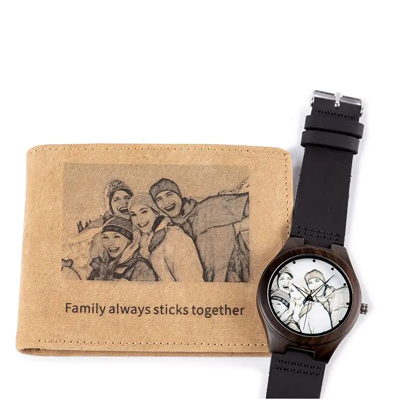 

BOBOBIRD Wood Watch Customized Photo Wallet Quartz Wristwatch Engrave Logo Personal Unique gifts Leather Wallets Wooden Watches