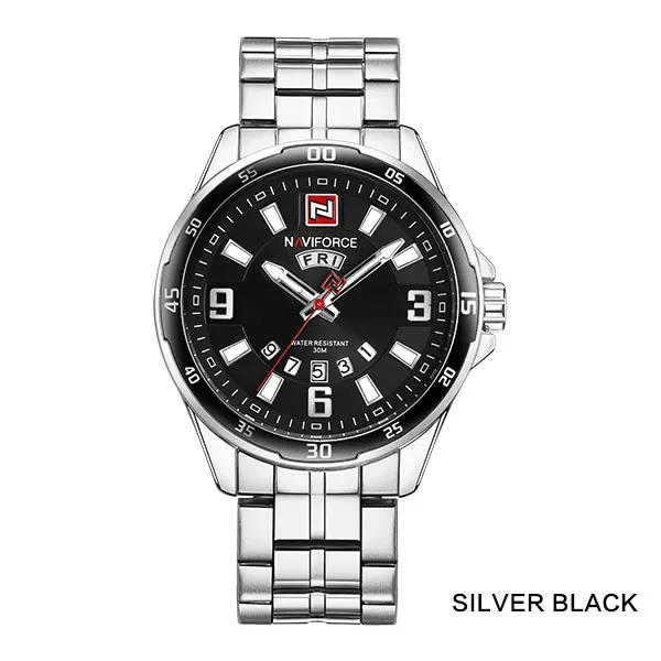 Мужские кварцевые часы NAVIFORCE Топ бренд военные спортивные часы мужские полностью из нержавеющей стали водонепроницаемые часы с календарем Relogio Masculino - Цвет: silver black