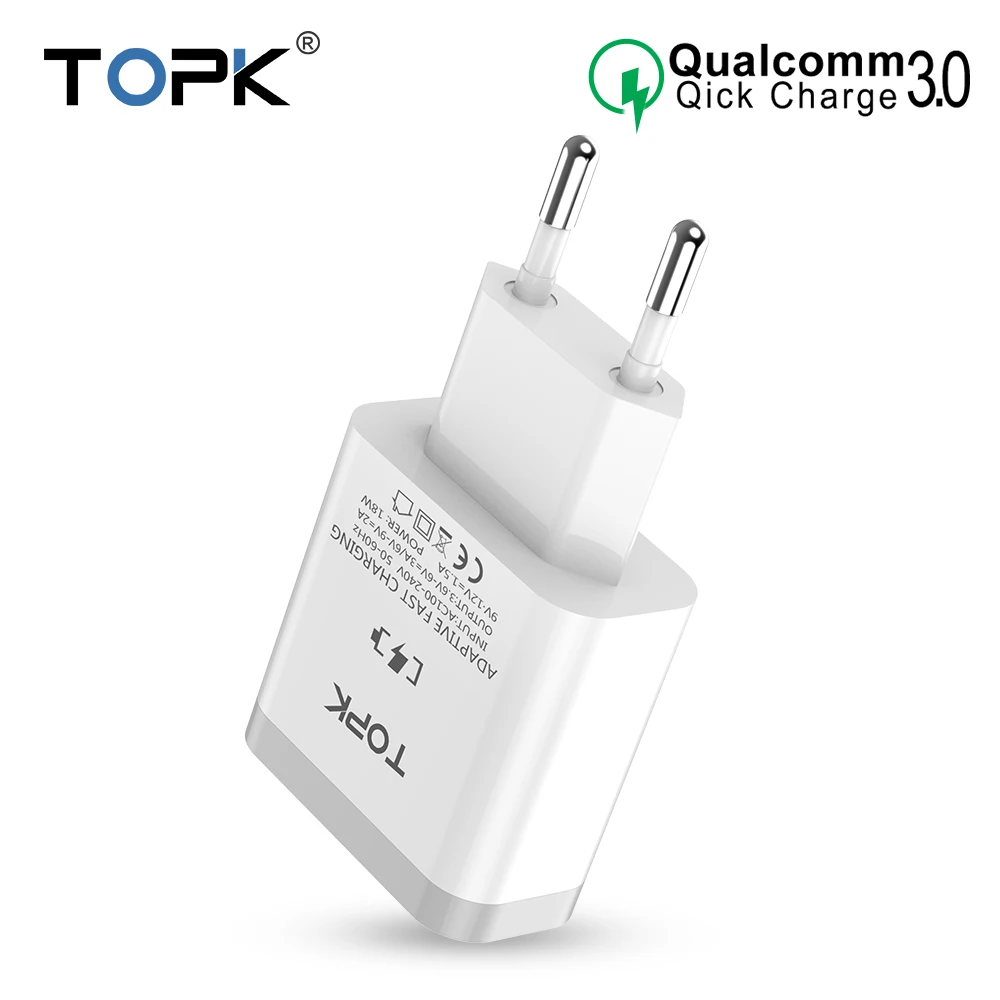 Topk быстрый usb Зарядное устройство 18 Вт Quick Charge 3.0 Мобильный телефон ЕС Plug стены USB