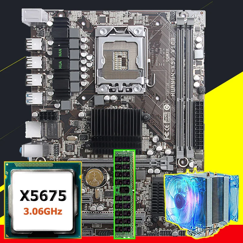 Рекомендуемая Марка материнская плата huanan Zhi X58 LGA1366 материнская плата с процессором Intel Xeon X5675 3,06 GHz 8G DDR3 REG ECC память