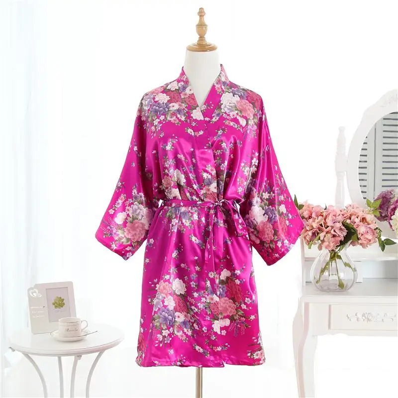 Китайский халат невесты для невесты, летнее Новое кимоно, ночная рубашка с цветочным узором, сексуальный женский халат для свадебной вечеринки, ночная рубашка - Цвет: Rayon Hot Pink 2