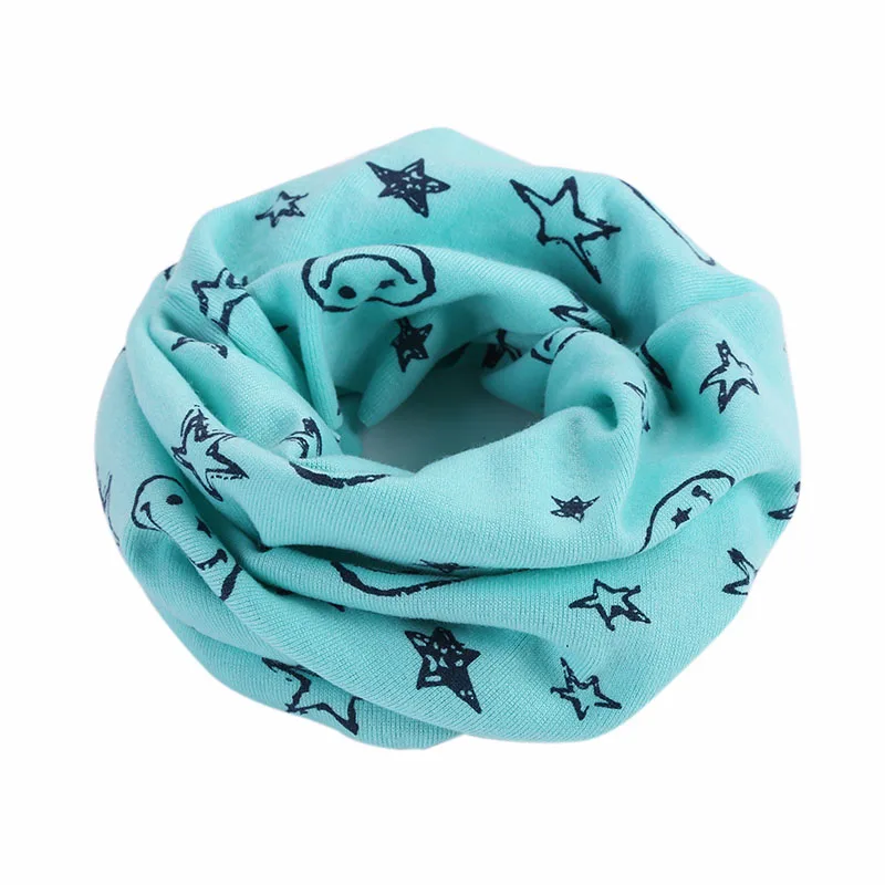 Модный хлопковый шарф с рисунком для мальчиков и девочек, милый теплый галстук с круглым кольцом, Детские шейные шарфы со звездами и смайлики - Цвет: Небесно-голубой
