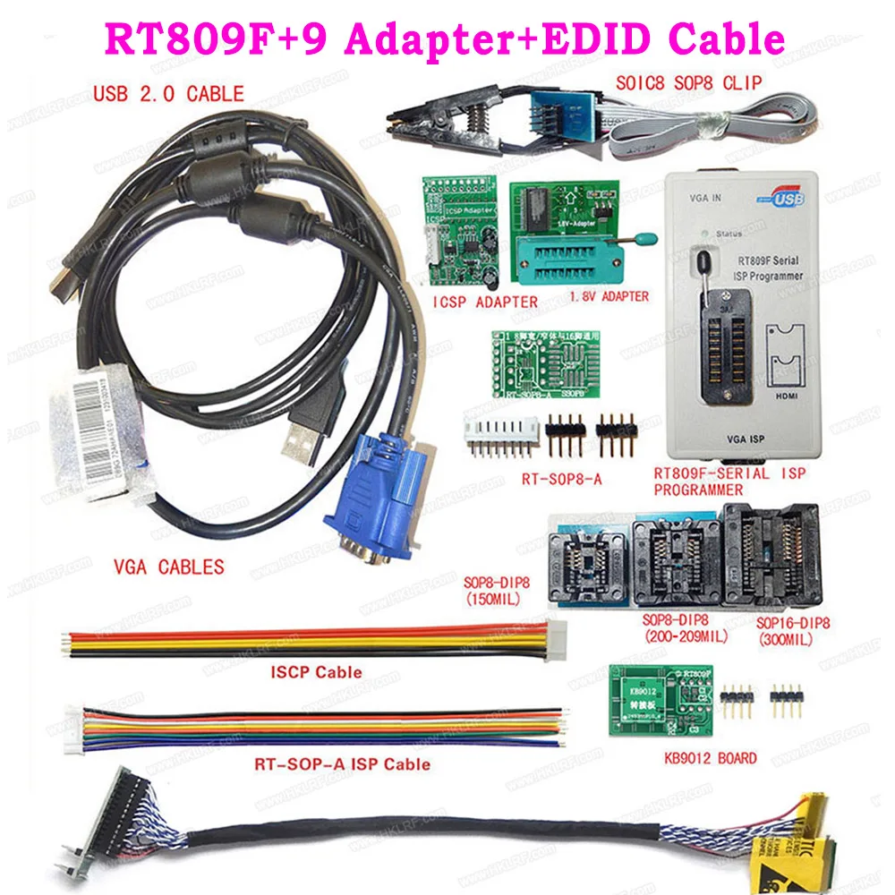 RT809F программатор+ 9 элементов+ 1,8 в/SOP8 SOP16 адаптер гнездо+ Sop8 IC клип VGA lcd ISP универсальный программатор