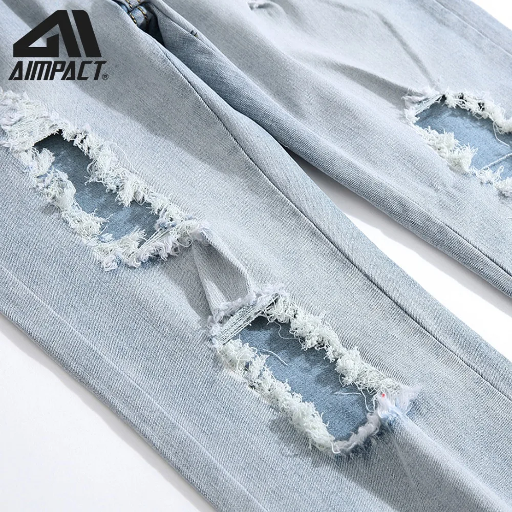 Aimpact рваные для мужчин's джинсы для женщин тонкий установлены ковбойские High Street проблемных джоггеры из денима Модные ботильоны AM5305