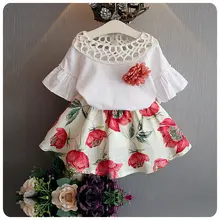 2017 New 2pcs Cute Fashion Flower Toddler Kids Baby Girls Tops+Floral Skirt Dress Party Wedding Clothes Sets Outfits Clothes
