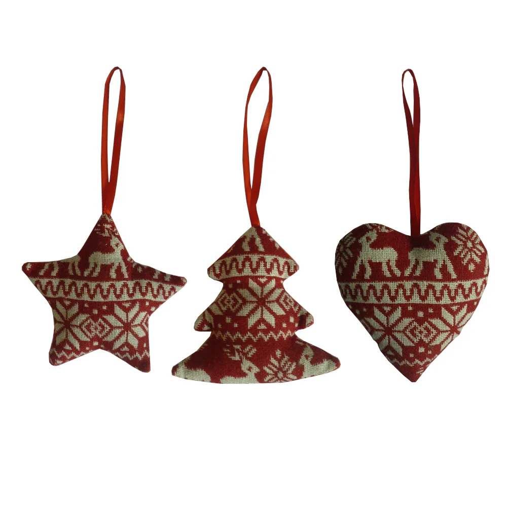 3Pcs/lot Christmas Tree Ornaments Linen Red Heart Tree ...
