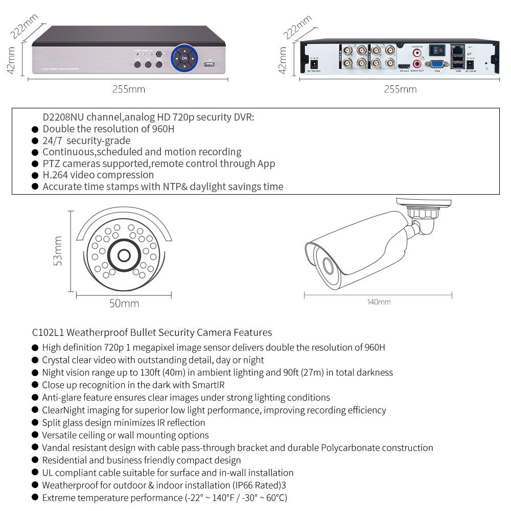 DEFEWAY 1080N P2P 8-канальная система видеонаблюдения DVR комплект 8 шт. Открытый ИК ночного видения 1,0 МП с аварийной батареей