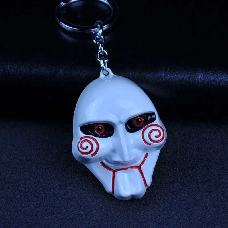 Linxilove Accessories Horror Movie Jewelry SAW Mask Keychains Men Boys Personalised Keyring Key Chains for Bags - Color: White