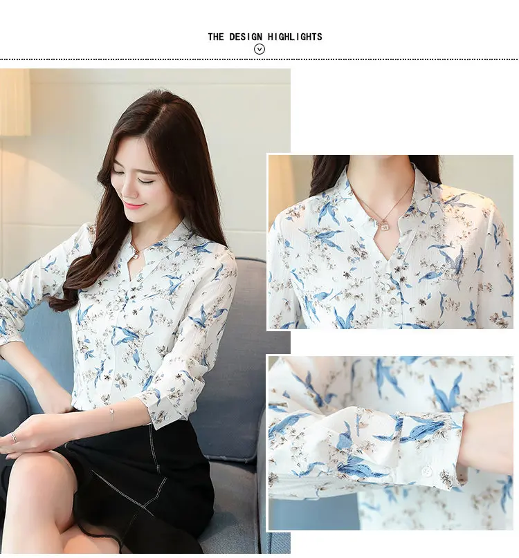 2019 New Autumn Chiffon Blouse Women Ladies Shirts Floral Print Blusas Mujer V-neck Long Sleeve Shirt Women Tops Plus Size (3)