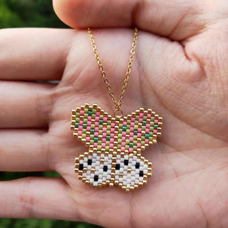 Fairywoo Cute Butterfly Necklace Miyuki Beaded Handmade Jewelry Animals Bird Pendant Gold Stainless Steel Chain Trendy | Украшения и