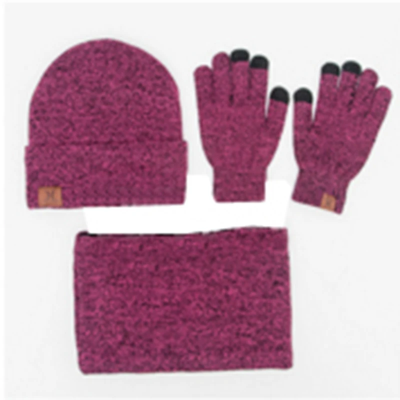 Nibesser 3 шт. вязаная шапка перчатки шарф набор для мужчин зимние модные мягкие теплые повседневные шарфы наборы перчаток для сенсорного экрана подарок на открытом воздухе - Цвет: rose red