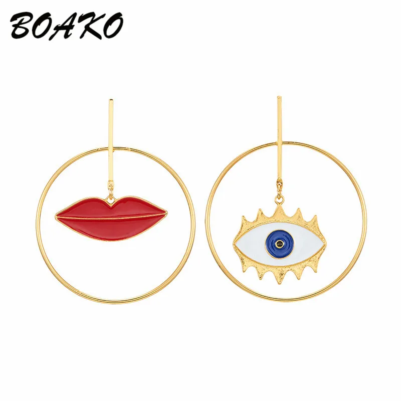 

Exaggerated Big Circle Dangle Earrings for Women Asymmetrical Lip Evil Eye Drop Earrings 2019 Fashion Statement Earrings Jewelry