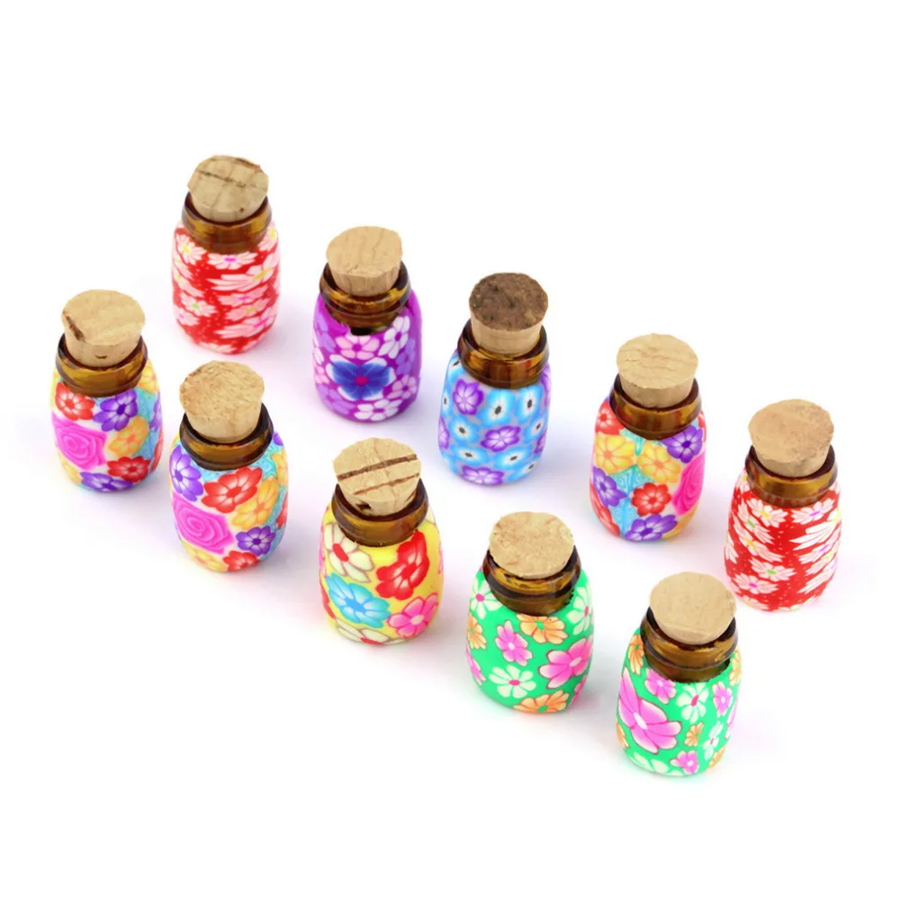 

10 pcs Mini Glass Polymer Clay Bottles Containers Vials With Corks Wholesale