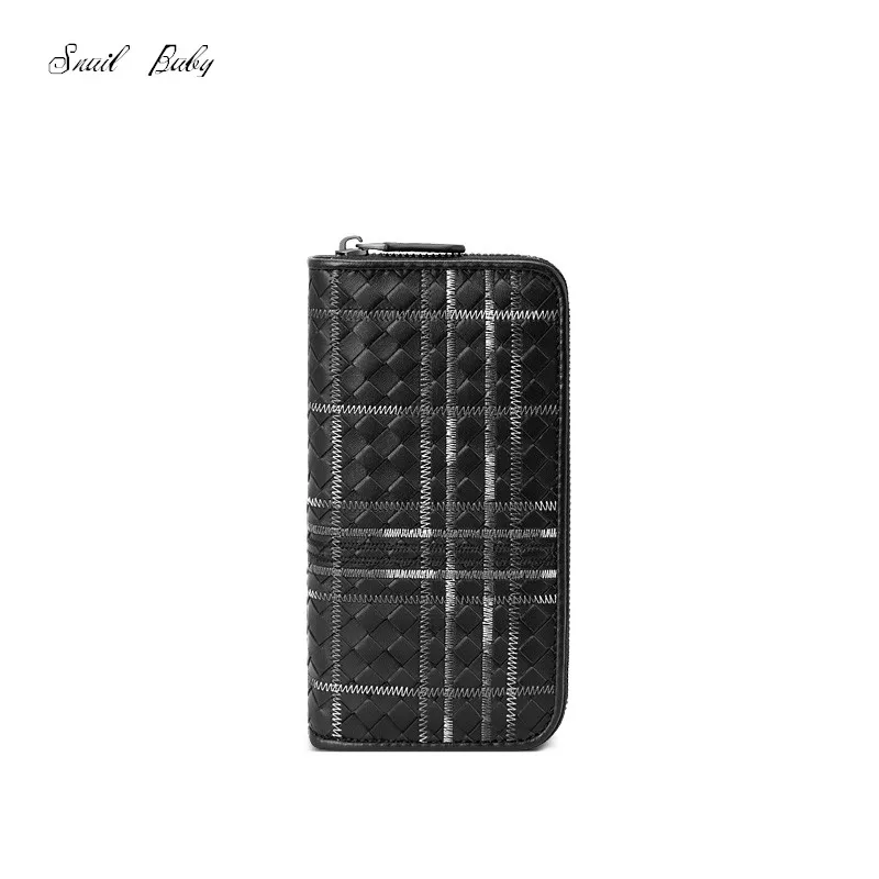 

2018 new genuine leather wallet woven long leather wallet female cowhide wallet bag