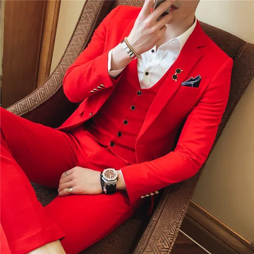 

Thorndike Red 3 Piece Suits Fashion New Mens Casual Boutique Business Suit Male Wedding Groom Dress Blazer(Jacket+Pants+Vest)