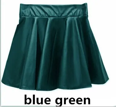 Женские зимние кожаные юбки, модные плиссированные юбки размера плюс с высокой талией, Saia - Цвет: Blue green