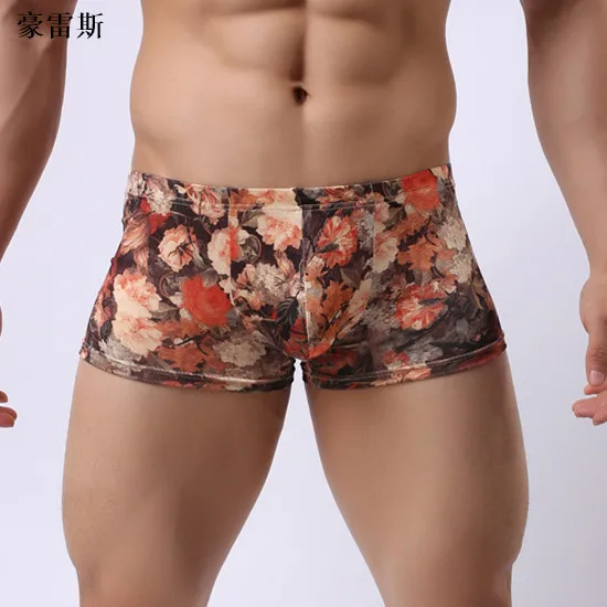 

2019 Fashion special breathable underwear milk silk printed boxer shorts mens underwear boxers sexy trunks male floral underwear