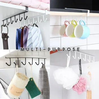 

Under-Cabinet Hanger Rack with 6 Hooks Kitchen Cupboard Storage Shelf Hook 66CY