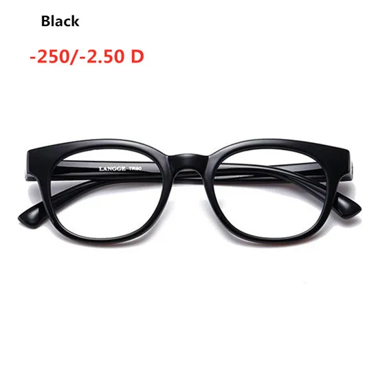 Модные круглые прочные-100-150-200-250-300-350-400-оптика близорукие унисекс Мужские и женские готовые очки для близорукости - Цвет оправы: Black Myopia250