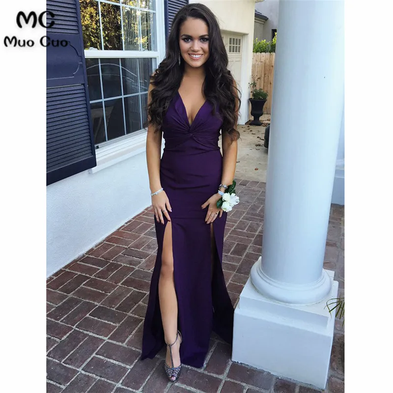 

2018 Mermaid Prom dresses Long Front Slit V-Neck Backless Vestidos de fiesta dress for graduation Formal Evening Dress
