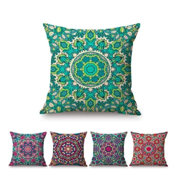 

Pink Green Blue Purple Fashion Bohe Mandala Sofa Throw Pillow Case Home Decoration Cotton Linen Floral Geomtrics Cushion Cover