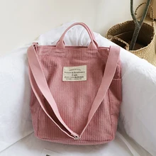 Подростковая Повседневная Большая Сумка-тоут в Корейском стиле, модная Вельветовая большая сумка через плечо, тканевая школьная Повседневная сумка-мессенджер