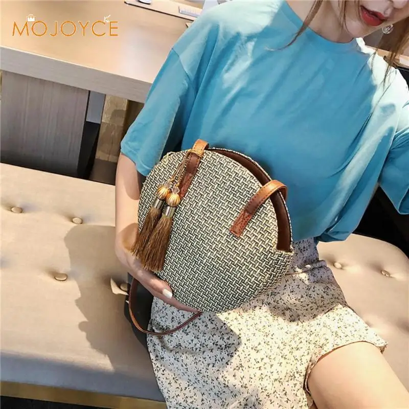 

Tassel Decor Shoulder Handbags Women Large Top-handle Bag Straw Round Totes Messenger Bag Sac à bandoulière femme Dropshipping