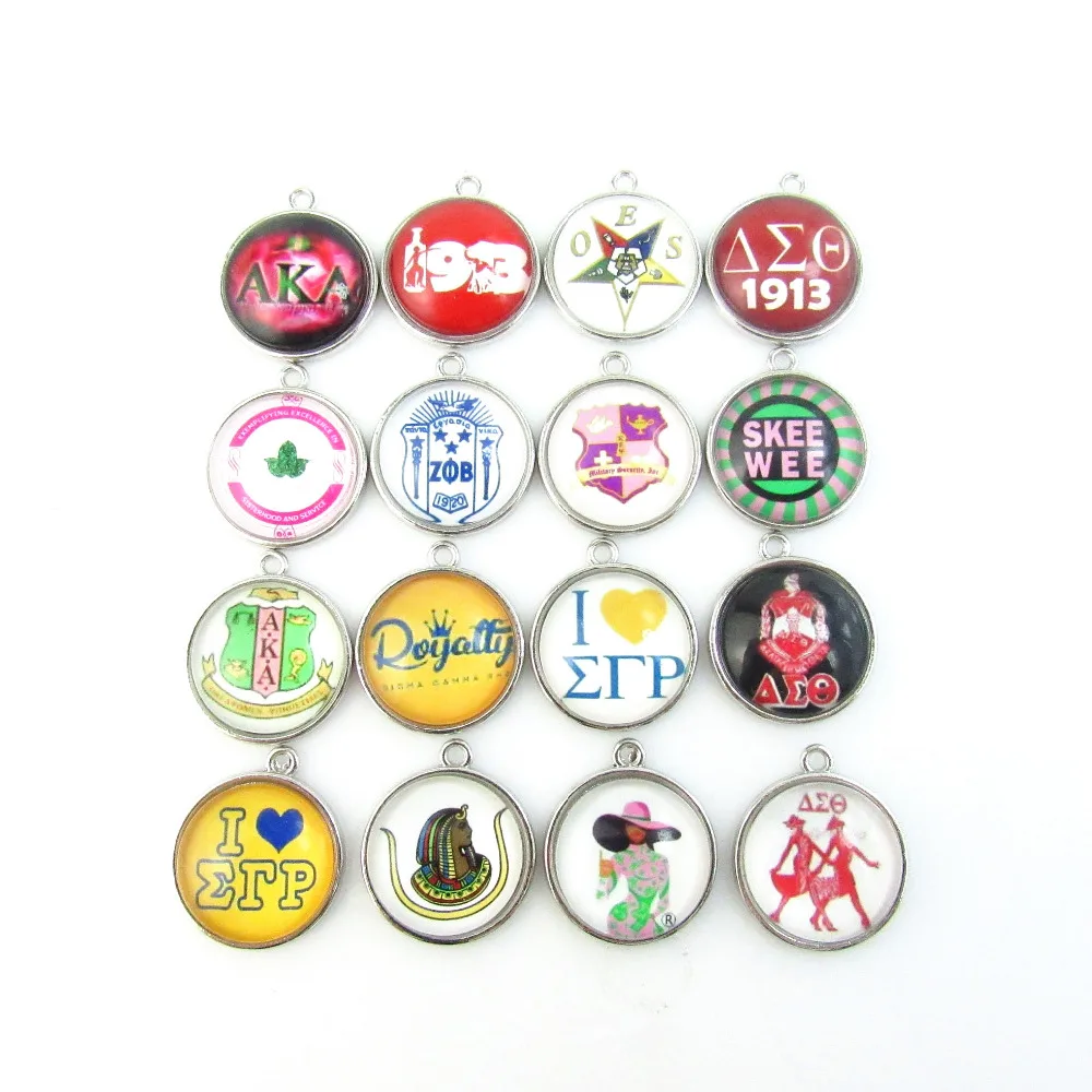 

50pcs Mix style Glass AKA Sorority Crest Charm Alpha Kapp a Alpha Dangle pendant charm For DIY Fashion Women Men Jewelry