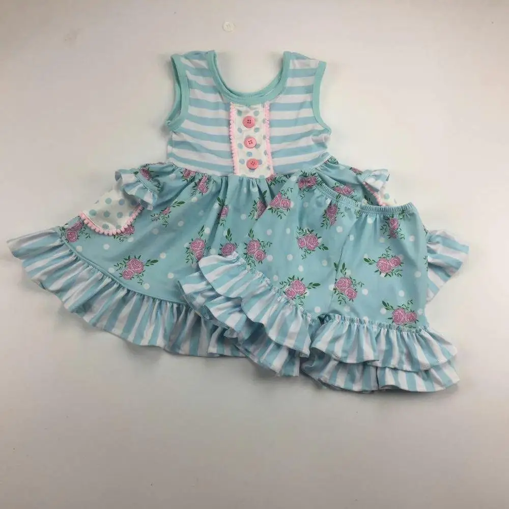 

wholesale girls kids ruffle short Lotus Leaf edge outfit baby toddler princess print sleeveless clothing set