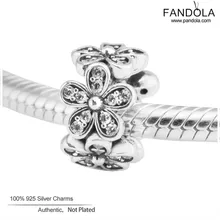 Стерлингового серебра 925 прозрачный CZ DAZZLING Daisies разделитель для шармов Подходит для оригинальных браслетов DIY Шарм серебро 925 ювелирные изделия