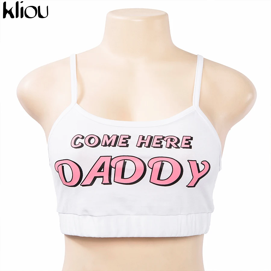 Kliou New Summer Cotton Letter Print Slim Waist Camis Sexy Cropped Camisole Women Spaghetti Women Vest Streetwaer Crop Top