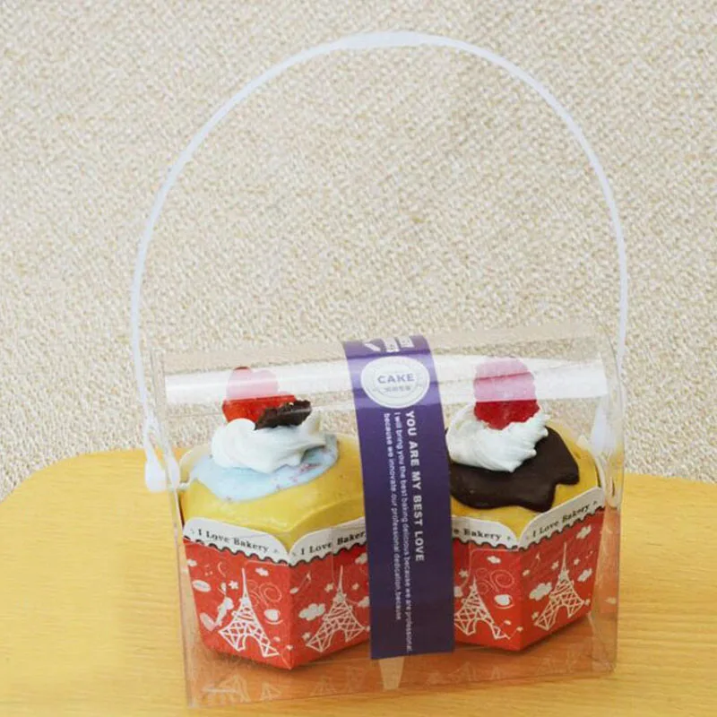 100pcs Plastic Cake Box With Handle Mooncake PET Transparent Mousse