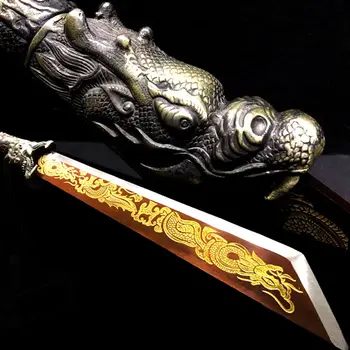 

Dragon Handle Chinese KungFu Broadsword Sword WuShu Da Dao Strong High Manganese Steel Sharp Outdoors Fighting Broad Knife