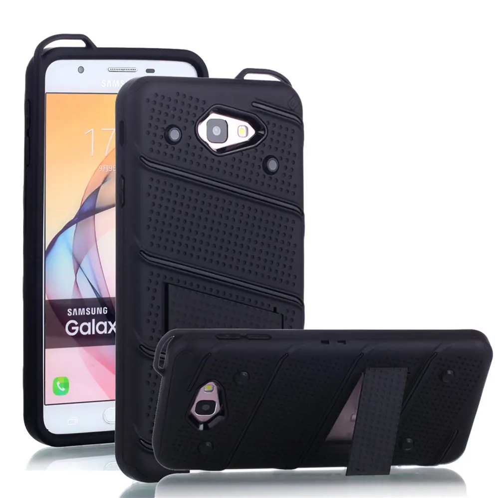 for Samsung Galaxy J7 Prime [Charm] Wave Point &amp Twill Hybrid PC+TPU Armor Case With Built in Stand Cell Phone Back Cover |