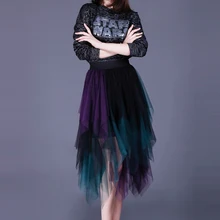 Лето г. модные женские туфли лихой блок Цвет Юбка из сетчатой ткани женские по-королевски Элегантный Асимметричный эластичный пояс Макси женский Низ