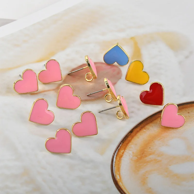 

Free Shipping 30pcs/Lot 12*13MM Lovely heart Shape Enamel Alloy Gold Tone Metal Fashion Earrings Stud DIY Ornament Accessories