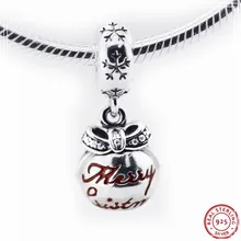 Красные Эмалевые и прозрачные CZ безделушки на Рождество висячие бусины для женщин ювелирные изделия DIY Fit PANDORA Подвески Серебро 925 FL481