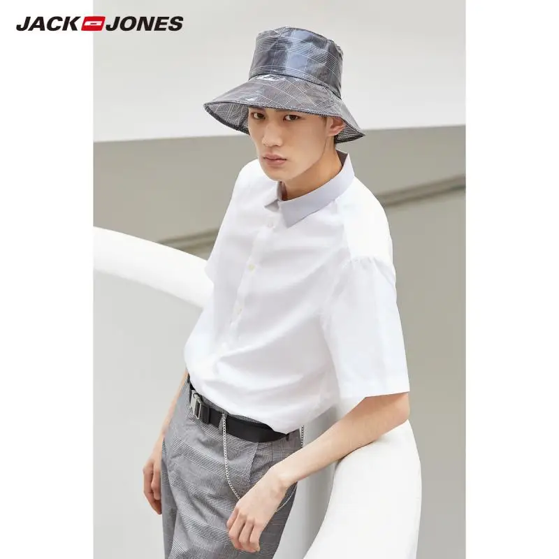 

JackJones Men's 100% Cotton Pure Color Short-sleeved Shirt E|219104501