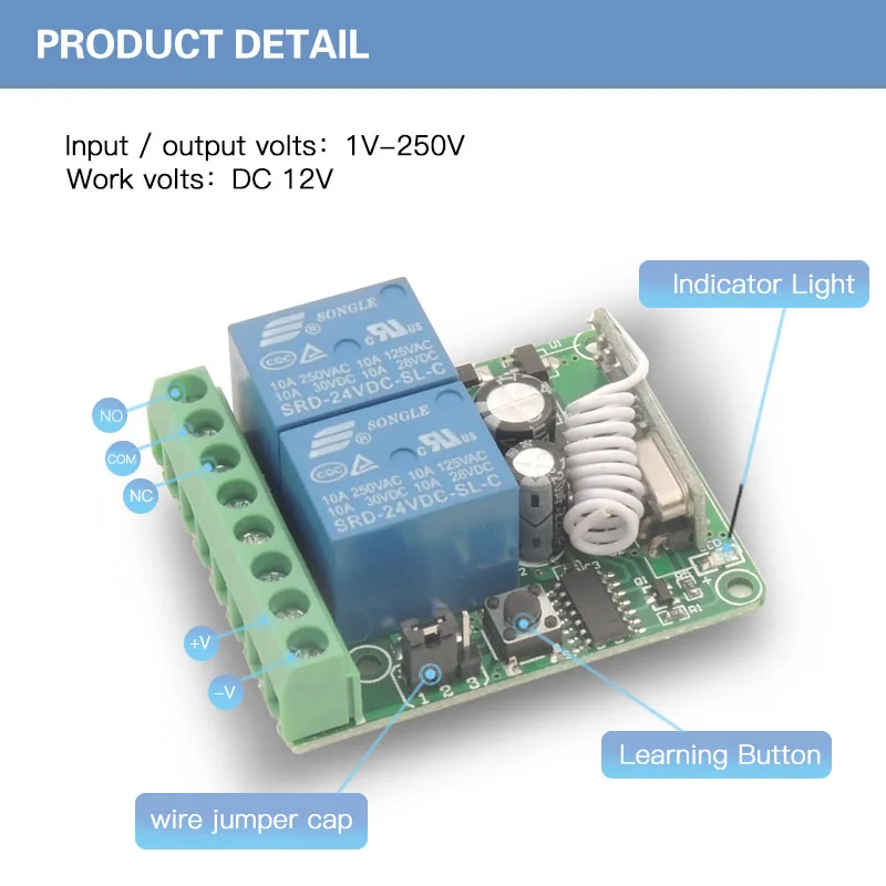 Remote Control 433Mhz DC12V 10A 2CH rf Switch Relay Receiver and Transmitter for Garage Remote Control and Remote Light Switch Remote Control 433Mhz DC12V 10A 2CH rf Switch Relay Receiver and Transmitter for Garage Remote Control and Remote Light Switch