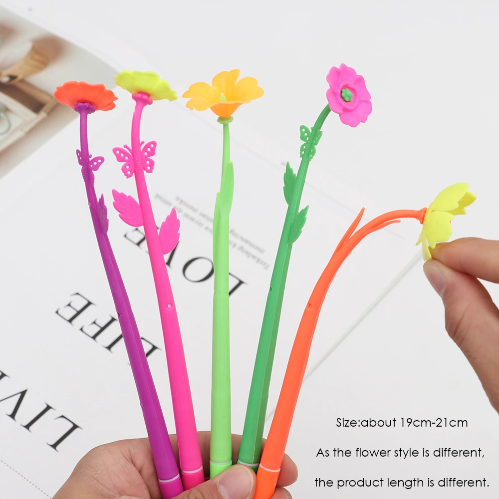 

New 1/5/10pcs Soft Silicone Flowers Gel Pens send random 0.38MM Black Ink Pen School Supplies Office Stationary for Kids Gift