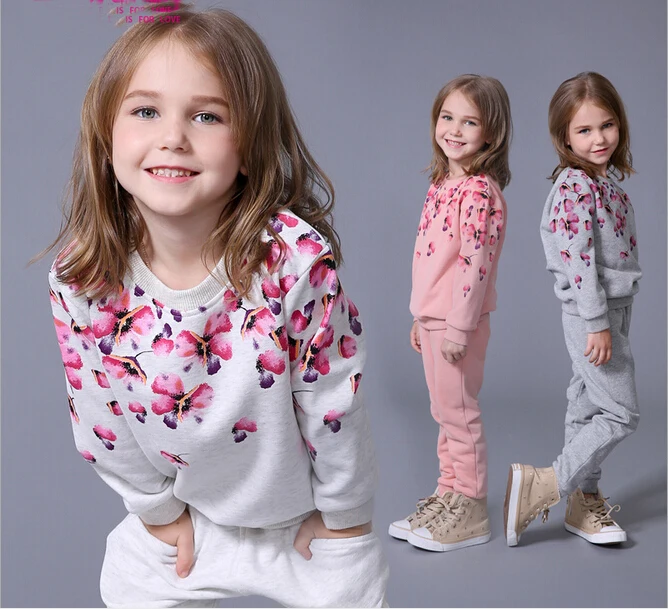 

Girls Newest Autumn Tracksuits Children's Flower Printing Long Sleeve Casual Sports Suits Kids Hoodies Sweatshirts Sets